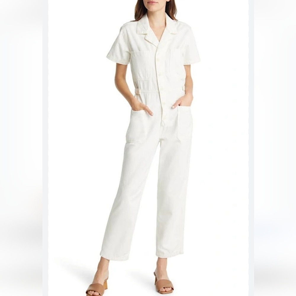 Reformation %100 Cotton Morgan Twill Boiler Suit Jumpsuit in Ivory Size 2